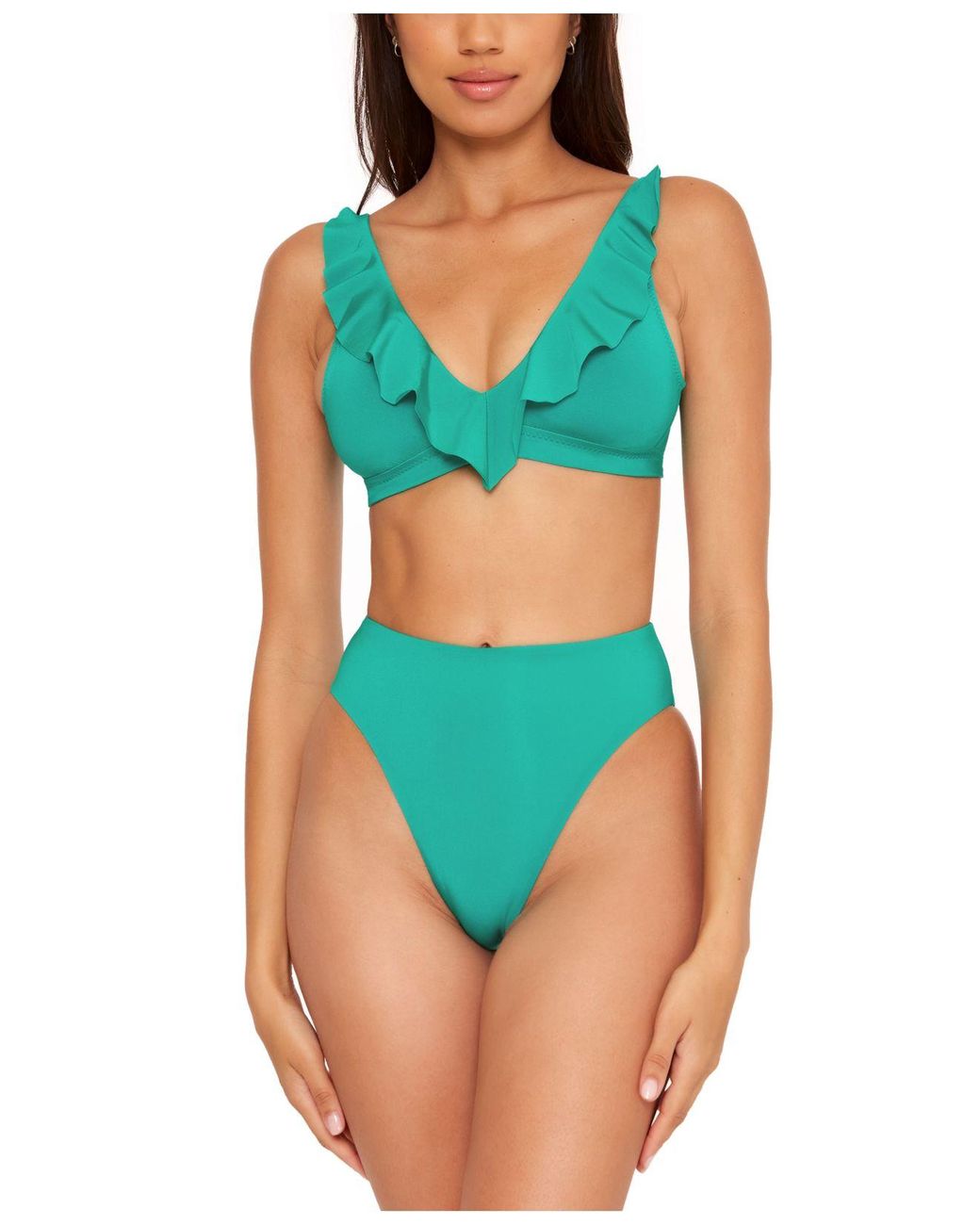 Becca Socialite Ruffle Halter Bikini Top & Frenchcut Highwaisted Bikini Bottoms in Blue Lyst