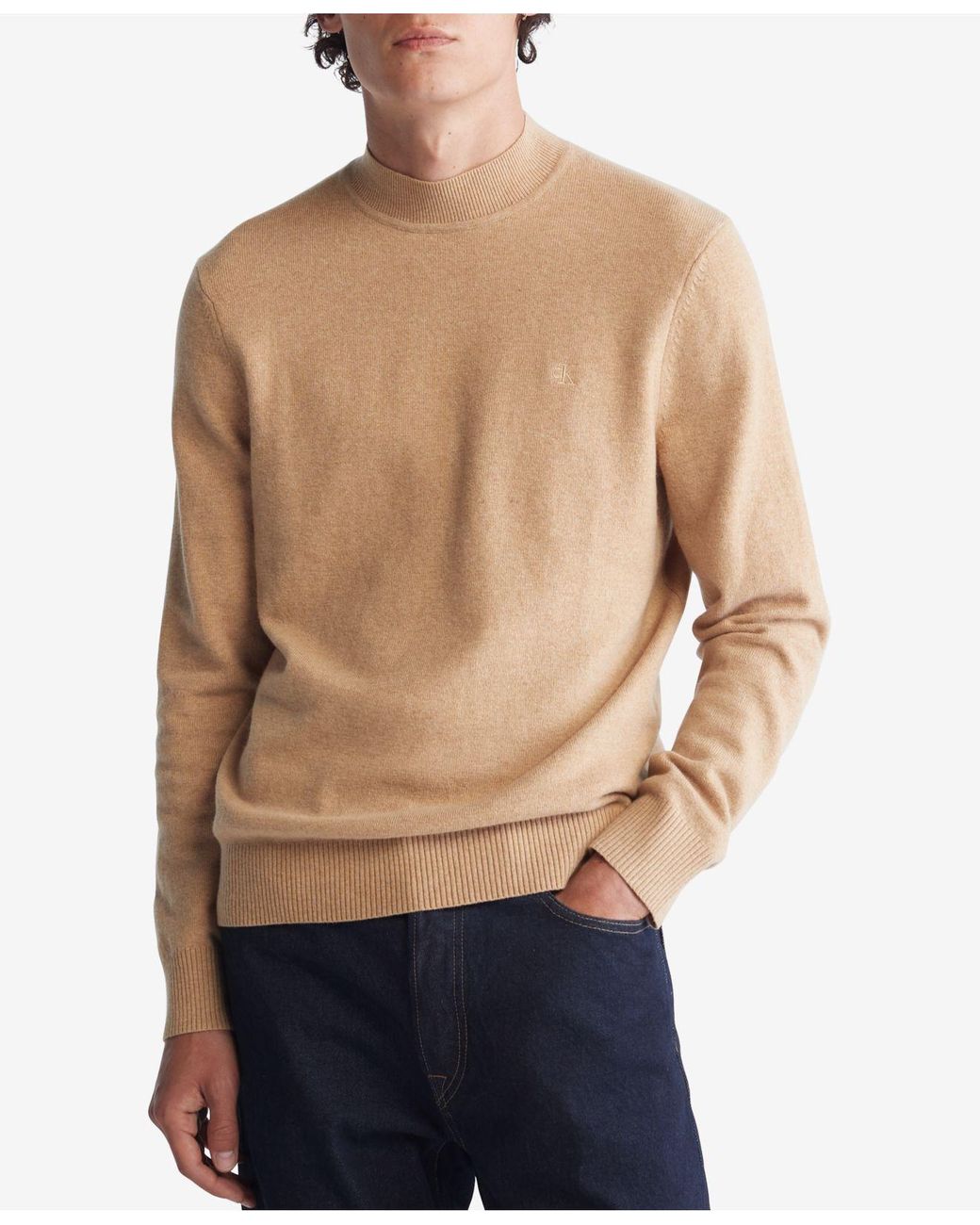 Calvin Klein Solid Merino Mock Neck Sweater in Blue for Men | Lyst