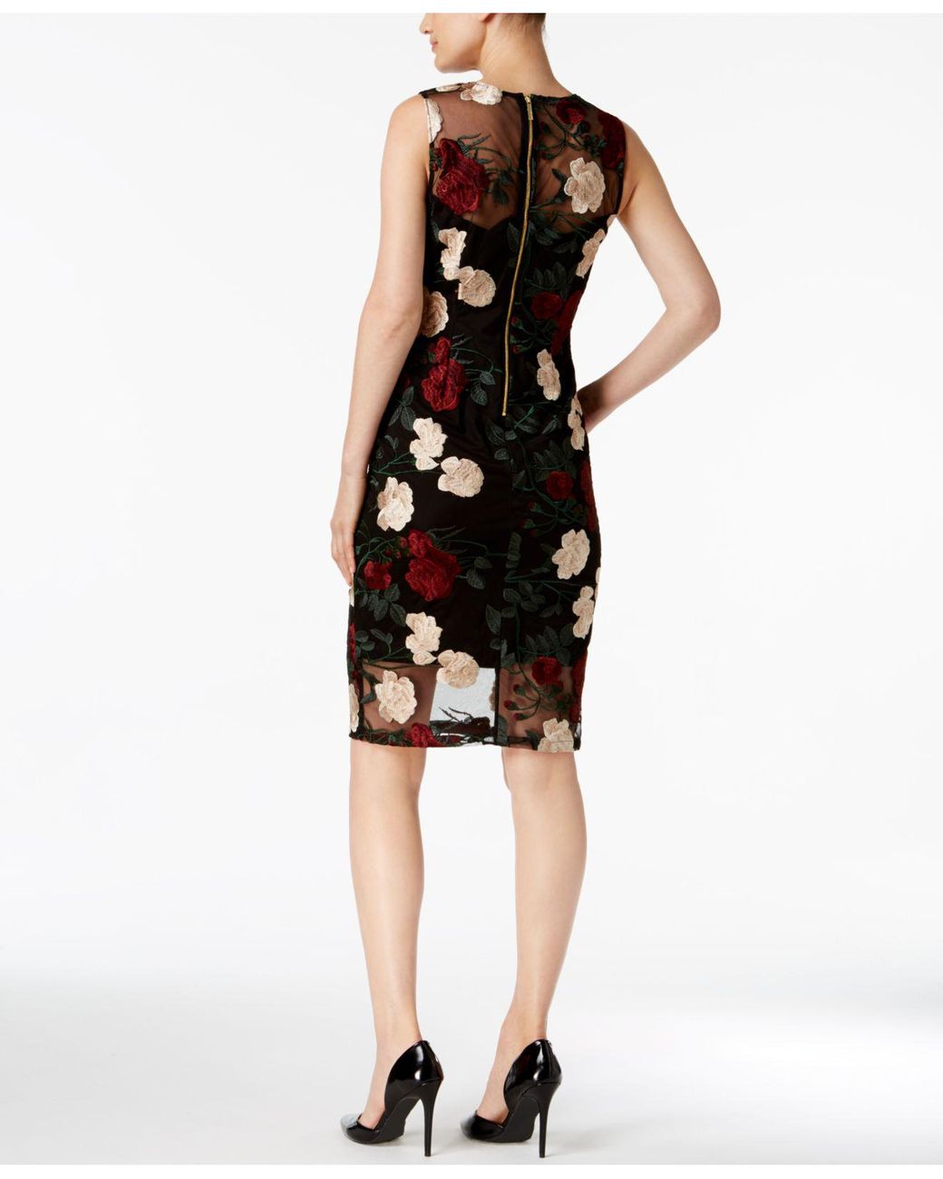 Calvin Klein Petite Embroidered Illusion Sheath Dress in Black | Lyst