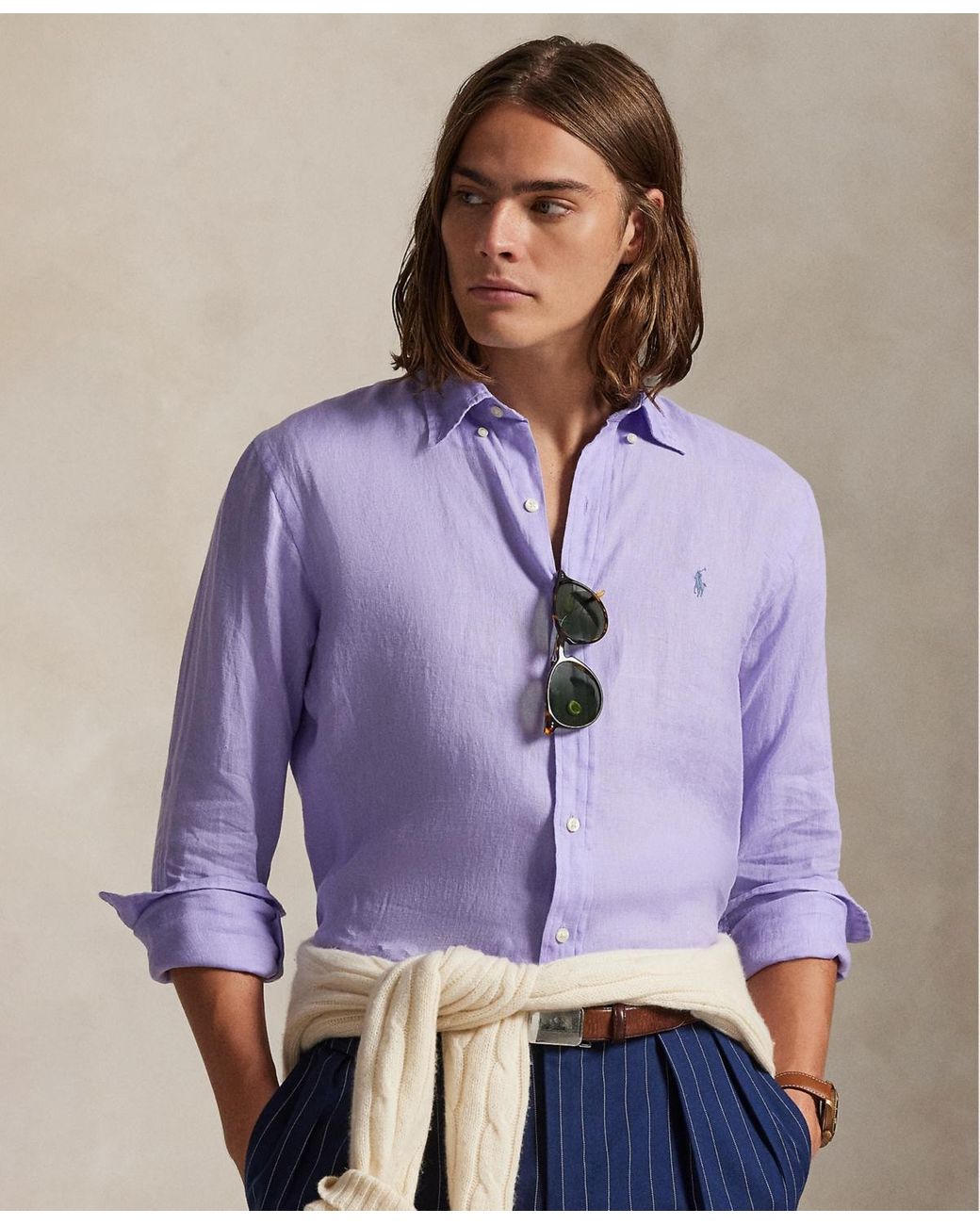 Polo Ralph Lauren Classic Fit Linen Shirt in Purple for Men | Lyst