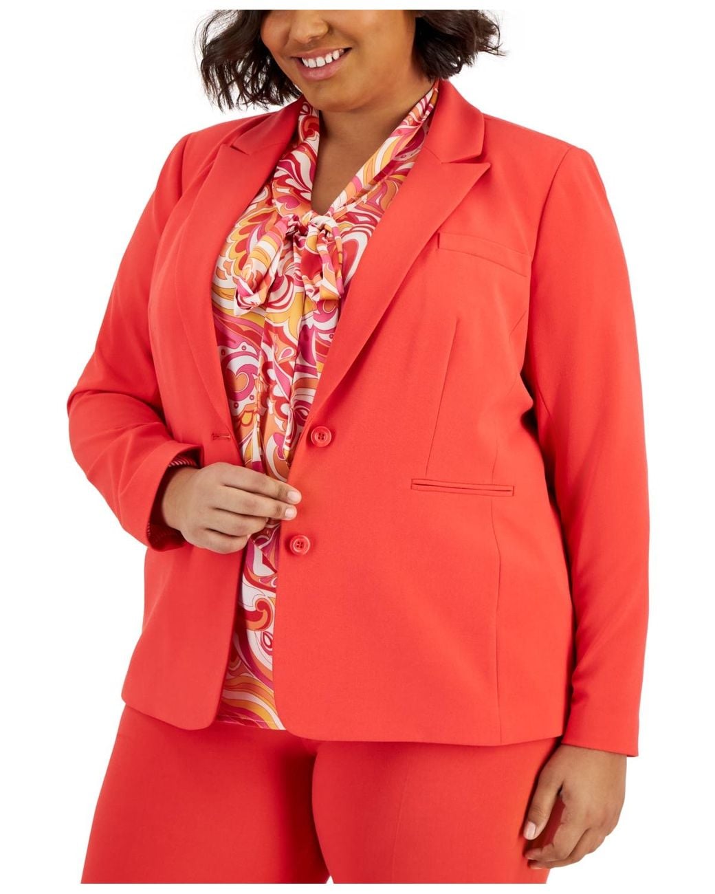 Tahari Red Asl Plus Size Peak-lapel Two-button Blazer