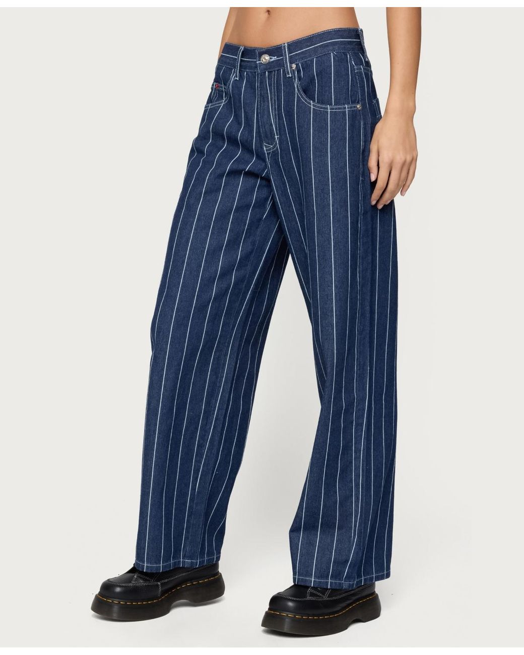Low Rise Guide Edikted Kyler Pinstripe Low Rise Jeans in Blue | Lyst