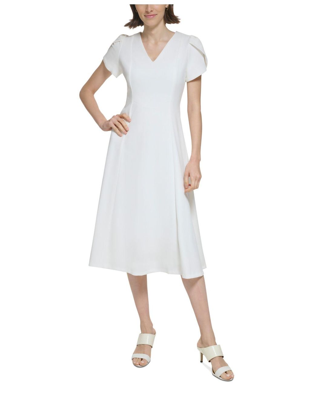 Calvin Klein Tulip-sleeve Midi Dress in White | Lyst