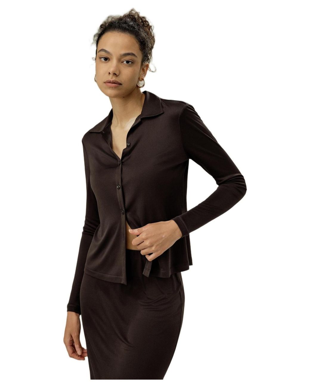 LILYSILK Black Basic Slim Silk Jersey Shirt