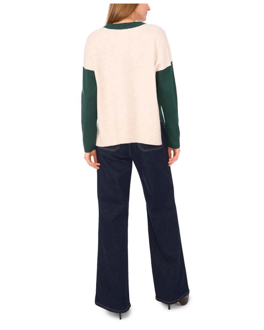 Vince Camuto Green Colorblocked Drop-shoulder Sweater
