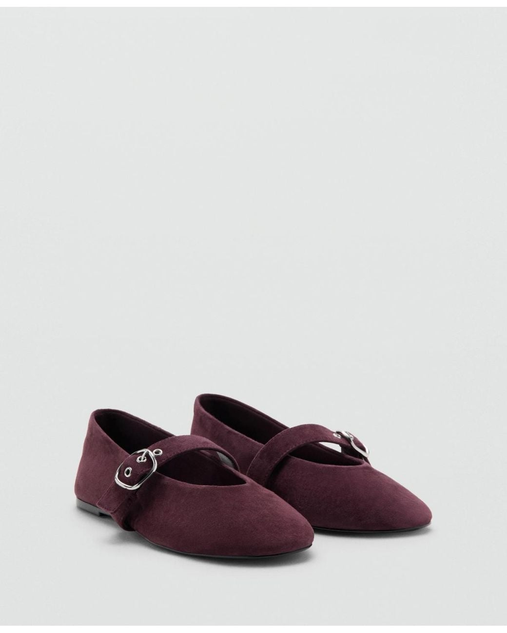 Mango Purple Suede Buckle Ballet Flats