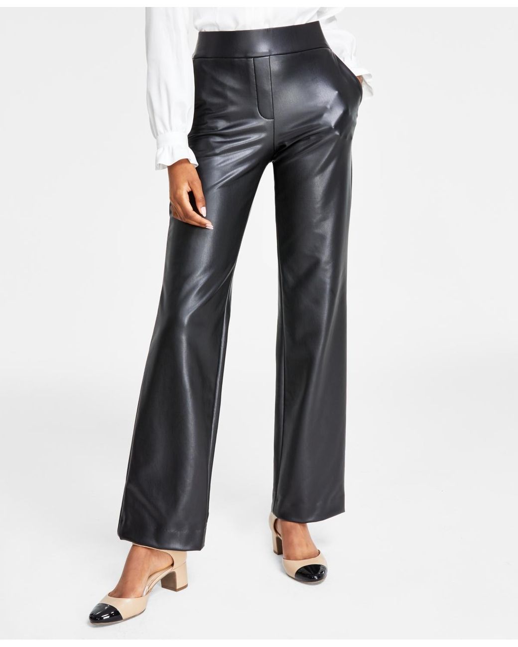 Anne Klein Pull-on Faux-leather Slash-pocket Pants in Black