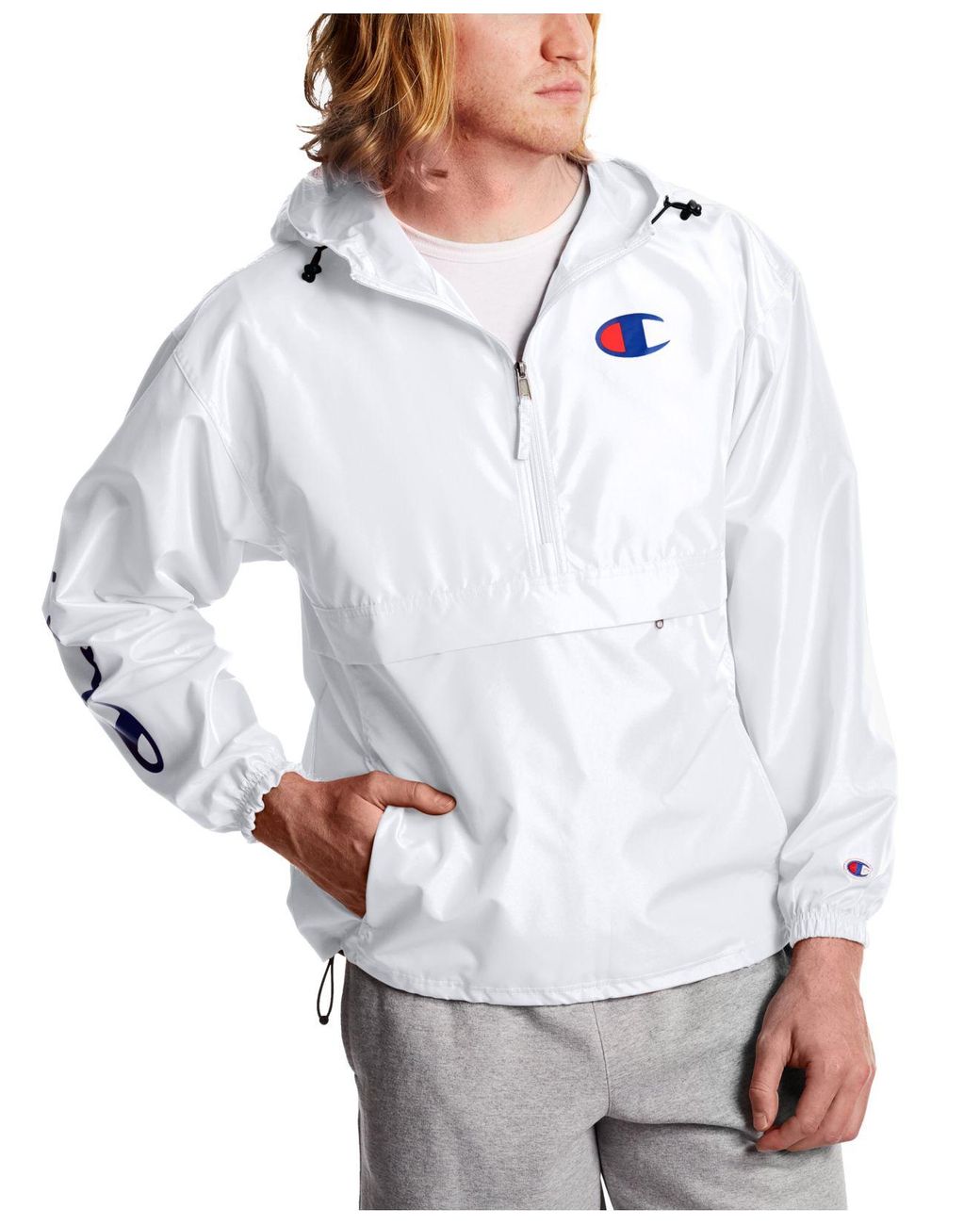 Champion Synthetic Halfzip Packable Windbreaker in White for Men Lyst