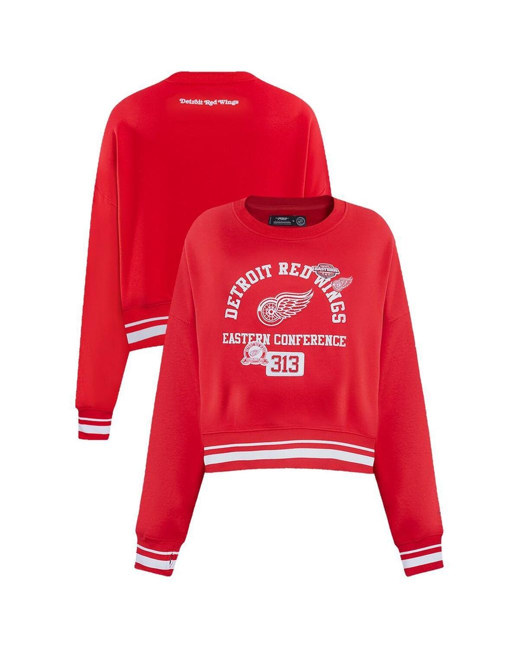 Pro Standard Red Detroit Wings Area Code Cropped Pullover Sweatshirt