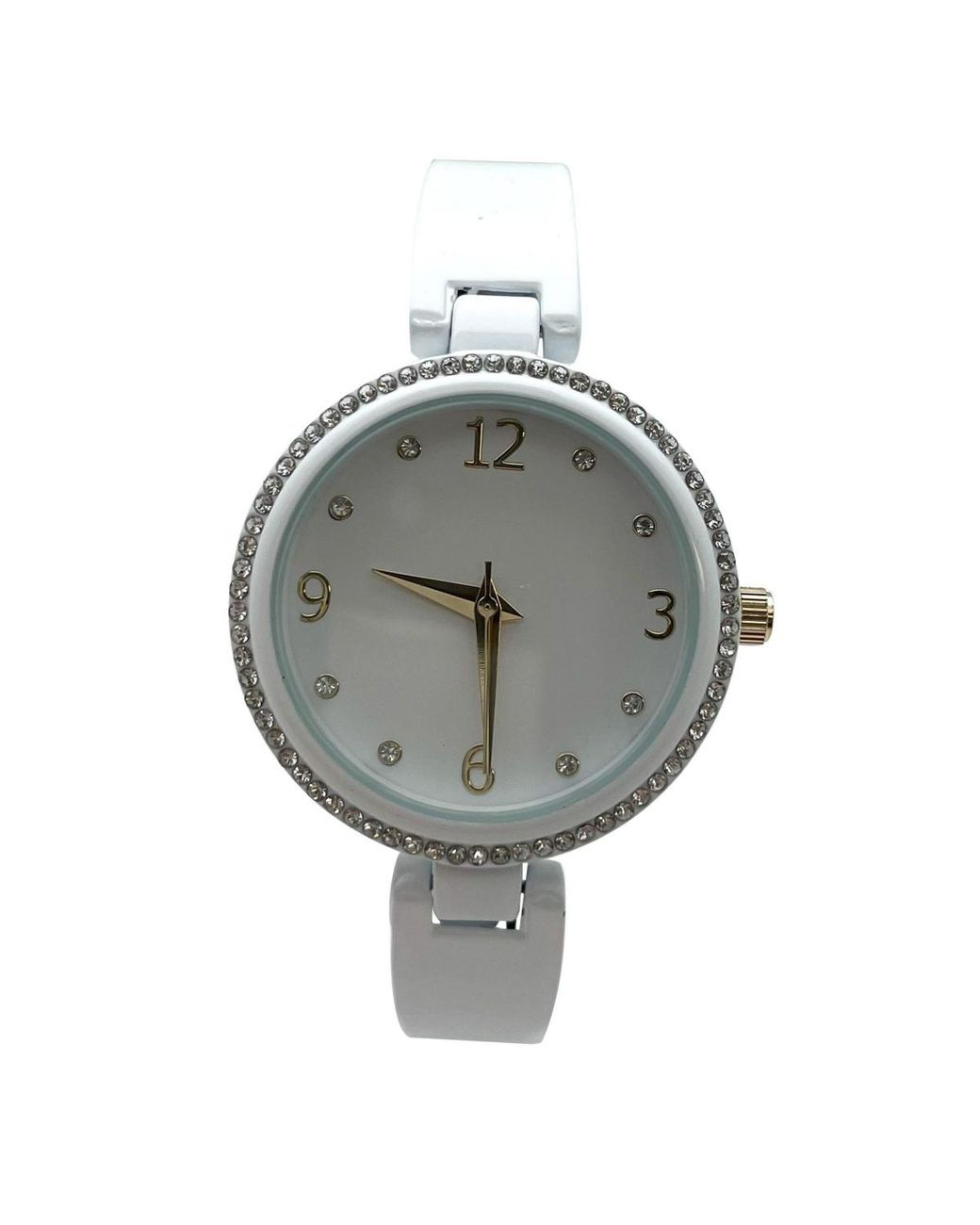 Olivia Pratt Gray Round Face Rhinestone Bezel Soft Bangle Watch