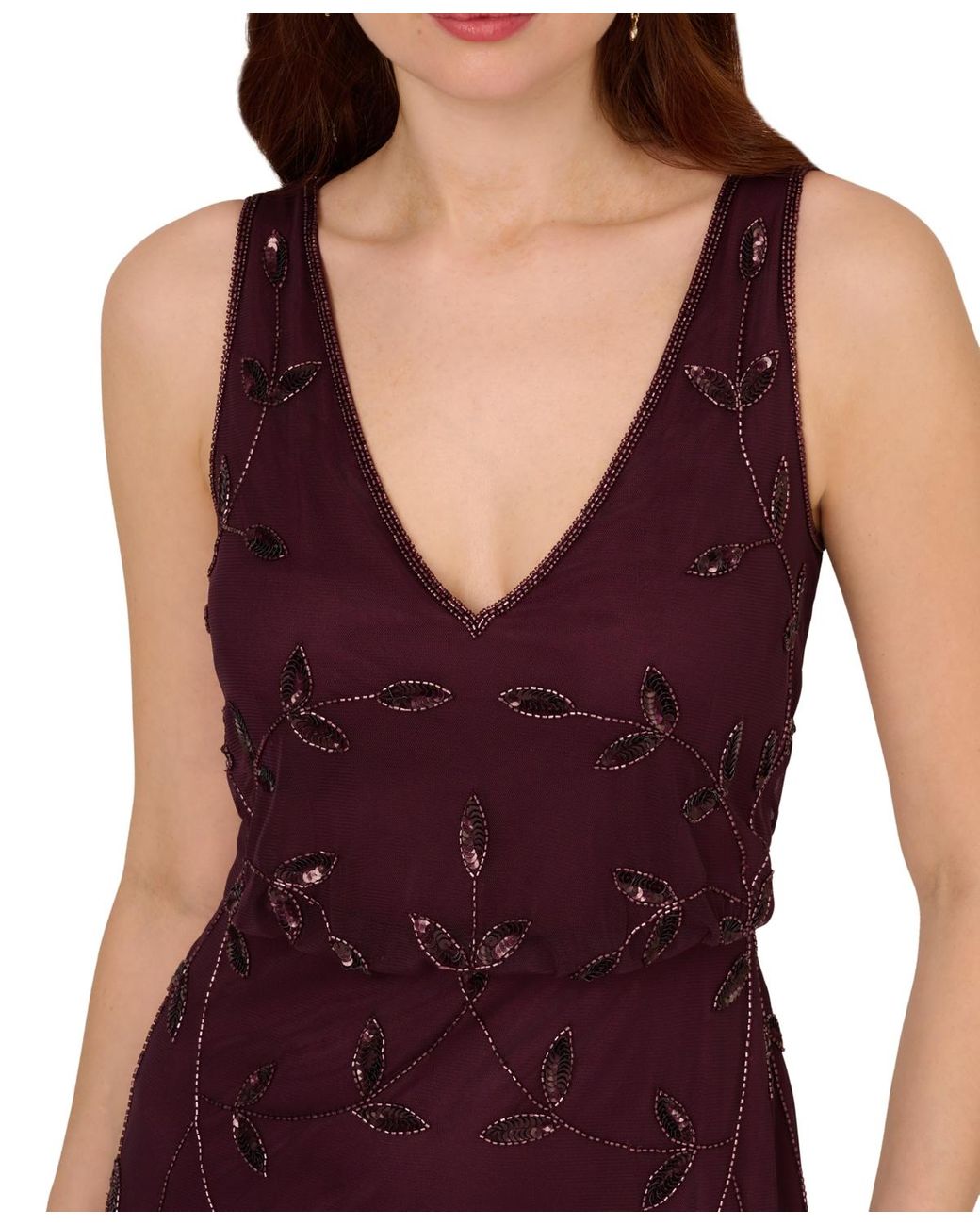 Adrianna Papell V neck Sleeveless Beaded Blouson Dress in Purple Lyst