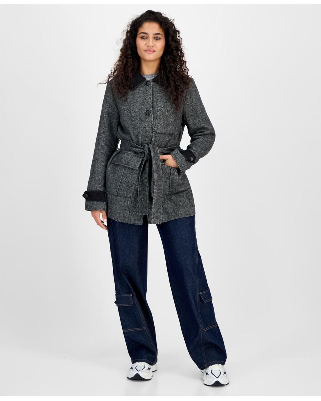 Steve Madden Blue Belted Single-breasted Jacket