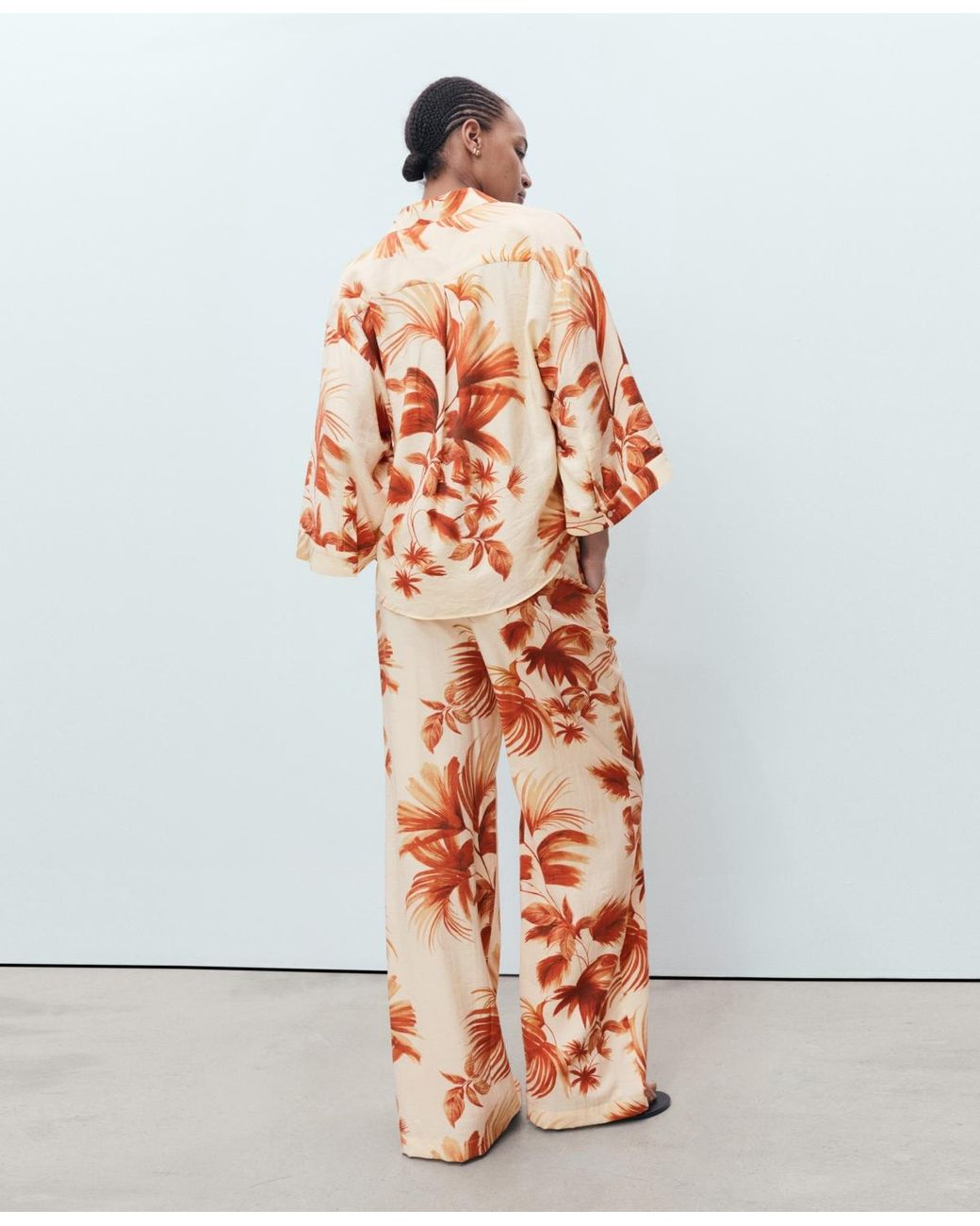 Mango Orange Flowy Palm Print Pants