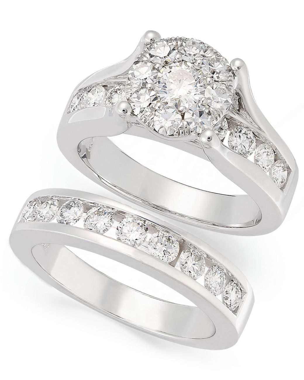 Macy's Diamond Engagement Ring And Wedding Band Bridal Set In 14k White