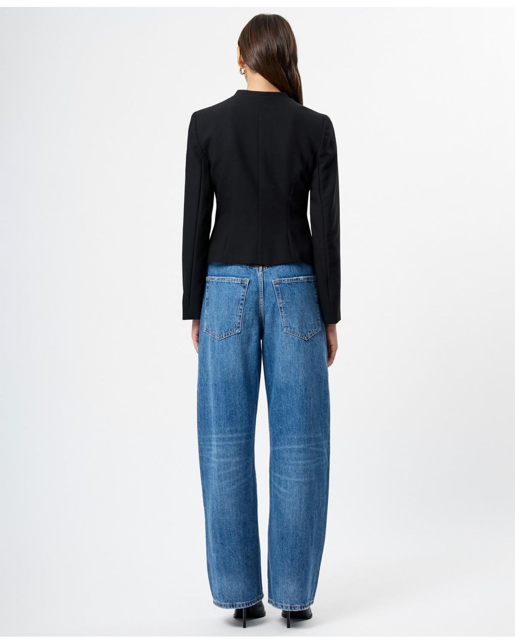 French Connection Blue Round Neck Button Down Jacket