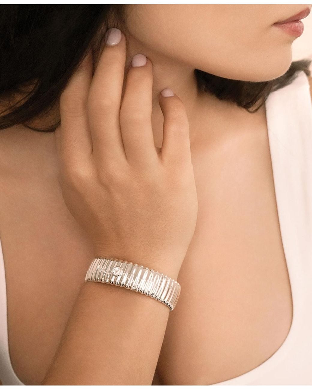 Ettika White Ribbed Crystal Statement Cuff