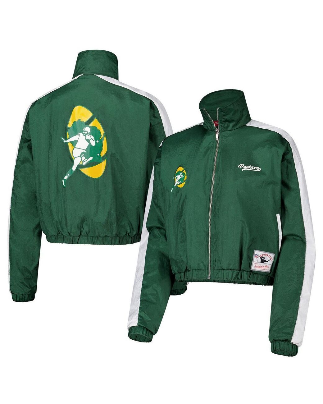 Mitchell & Ness Green Bay Packers Nylon Cropped Full-zip Jacket