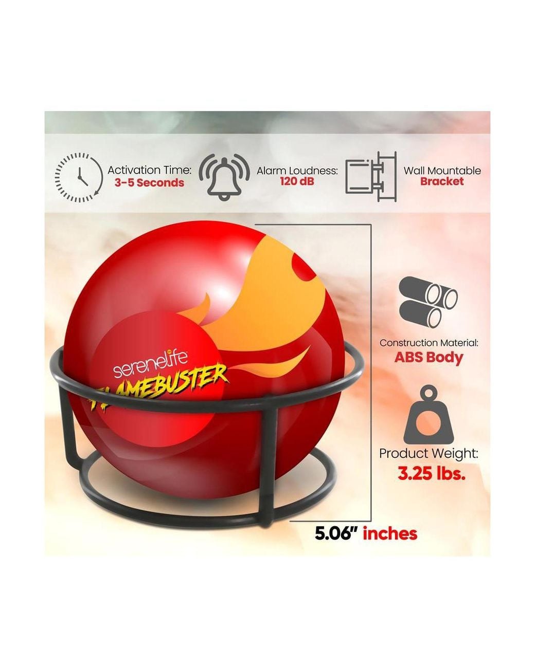SereneLife Red Automatic Fire Ball Extinguisher With Mounting Bracket