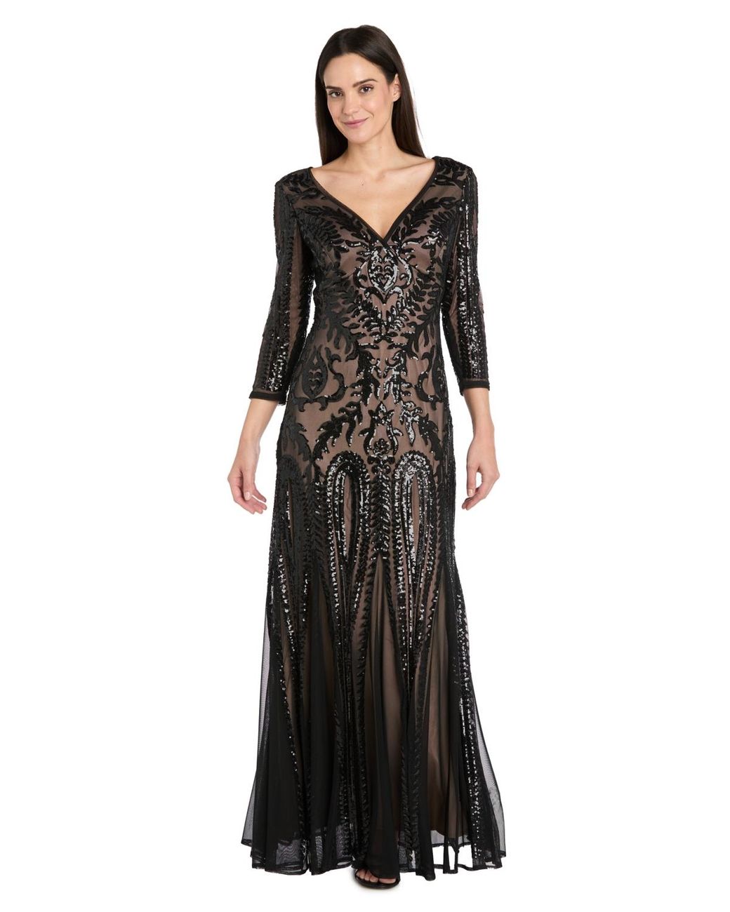 R & M Richards Petite Beaded V-neck Dress in Black | Lyst