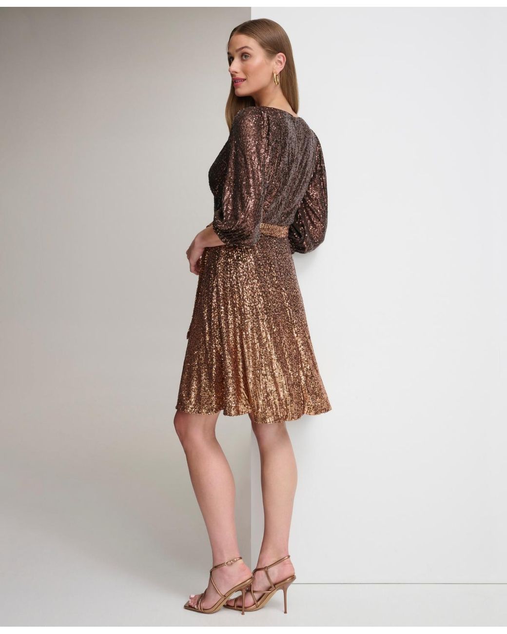 slim fit dress slacks Vintage 1990s Linda Lundström Brown Lace Sequin Autumnal Maxi Dress, Medium main image 0