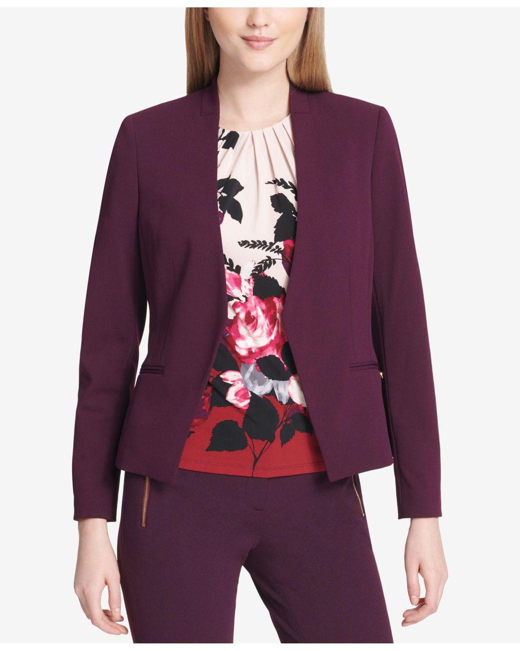 Calvin Klein Collarless Open front Blazer Regular Petite in Purple Lyst