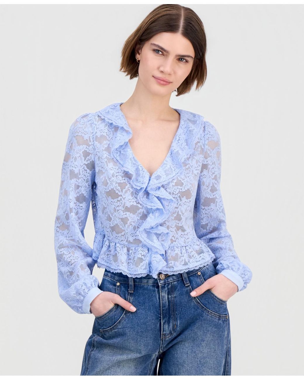 And Now This Ruffled Lace Top in Blue | Lyst