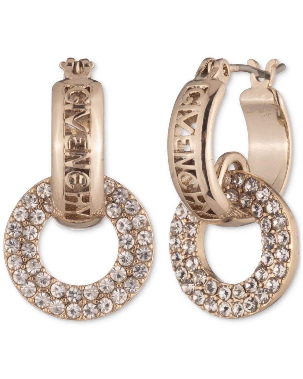 Givenchy Tone Pave Link Charm Logo Hoop Earrings in Metallic