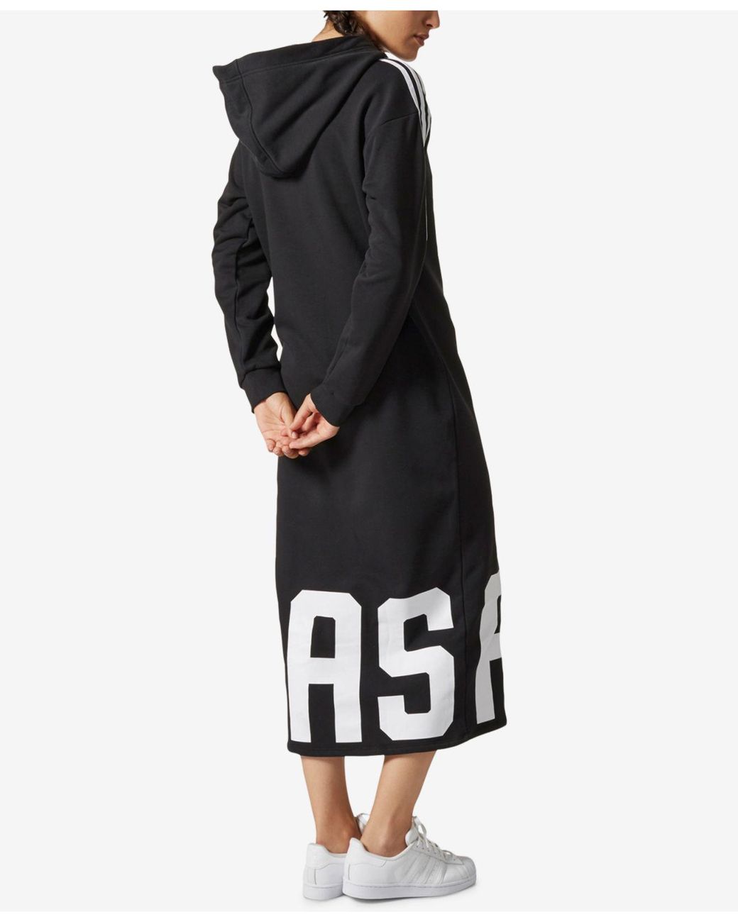 adidas Originals Cotton Midi Hoodie Dress in Black | Lyst