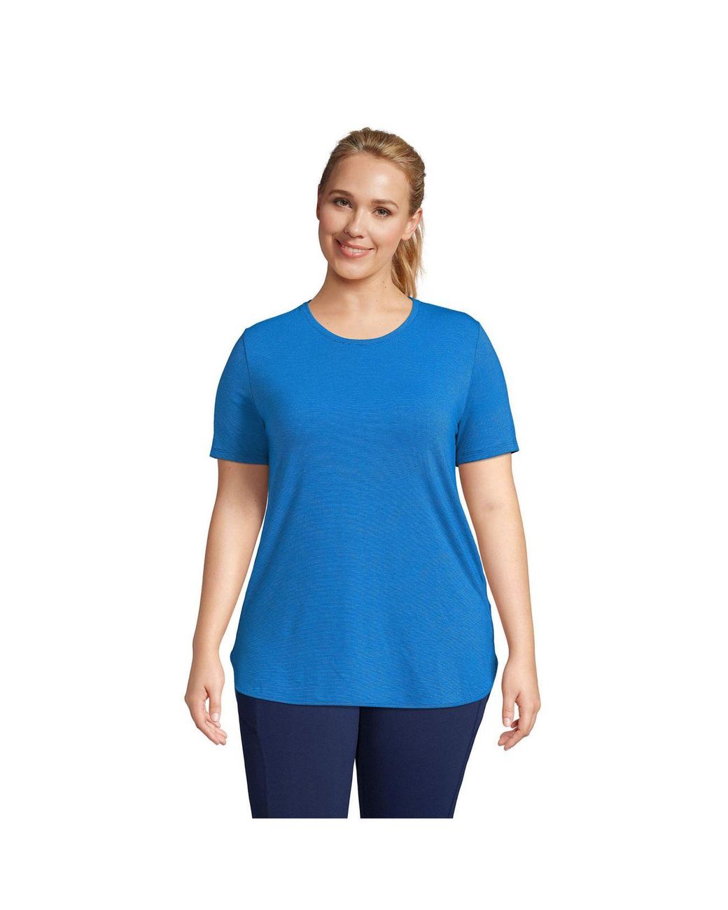 Lands' End Plus Size Moisture Wicking Upf Sun Short Sleeve Curved Hem