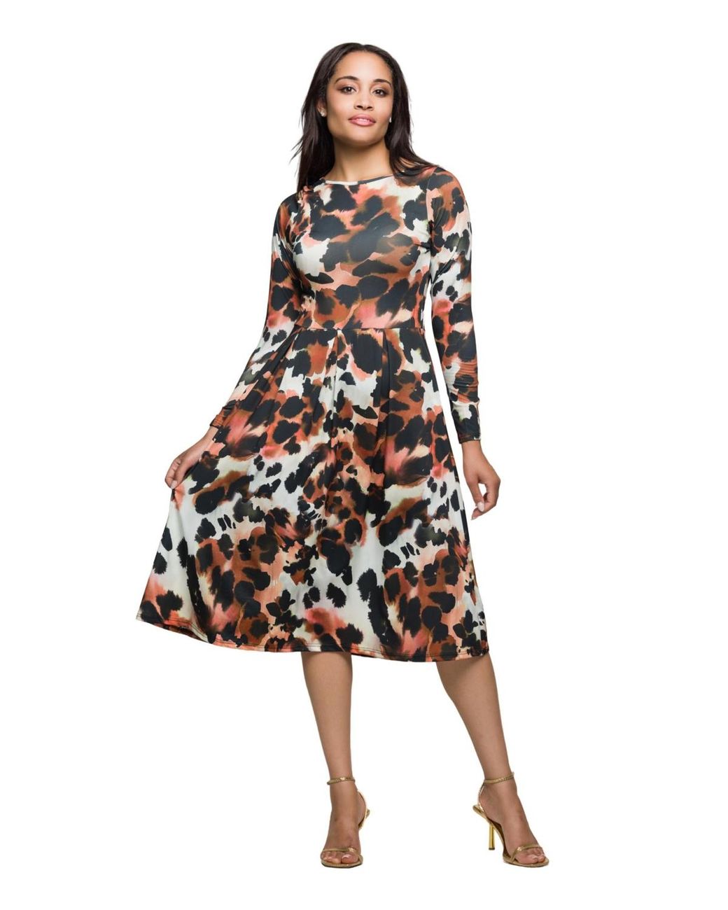 24seven Comfort Apparel Long Sleeve Midi Dress in White | Lyst