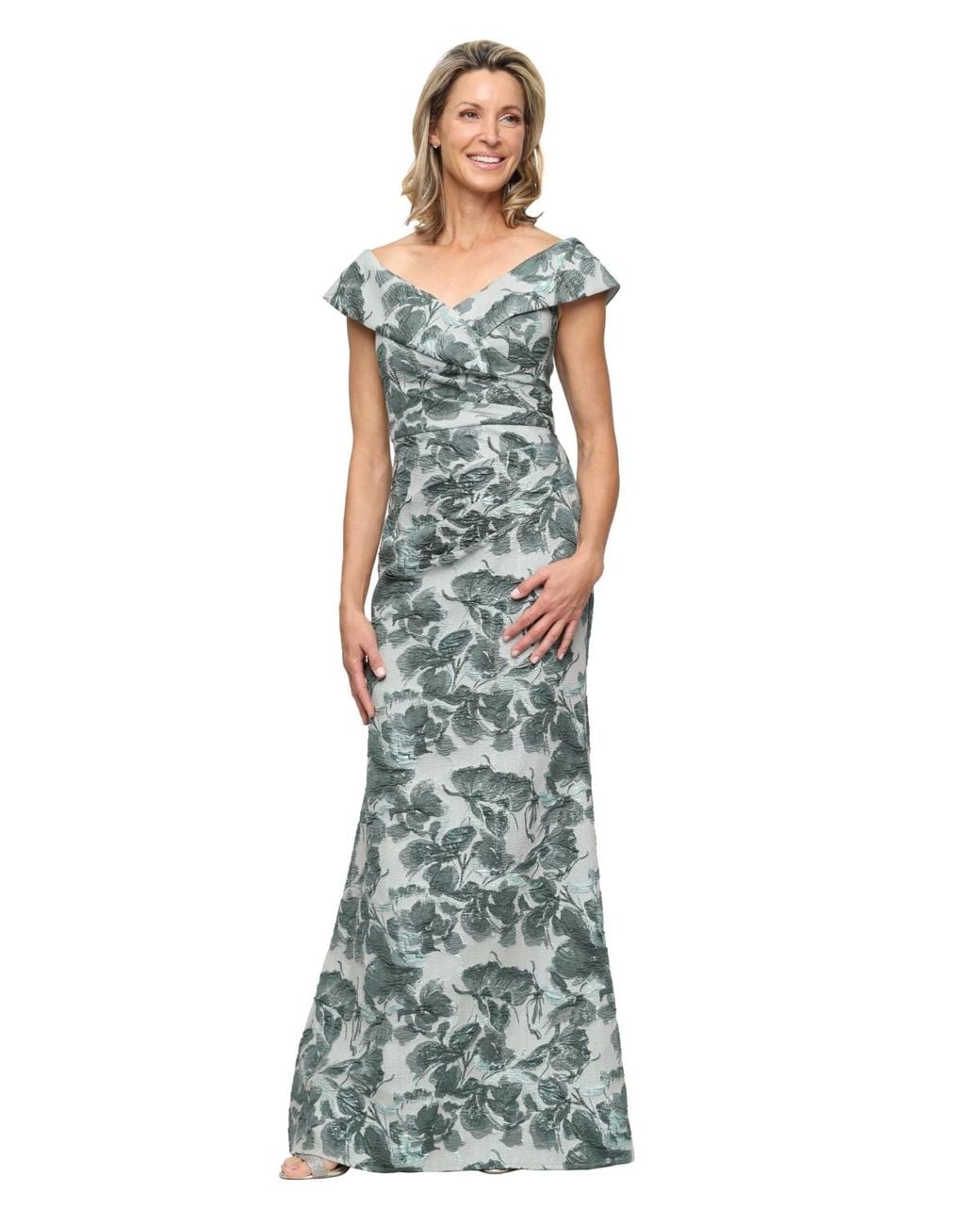 Alex Evenings Blue Petite Off-the-shoulder Long Dress