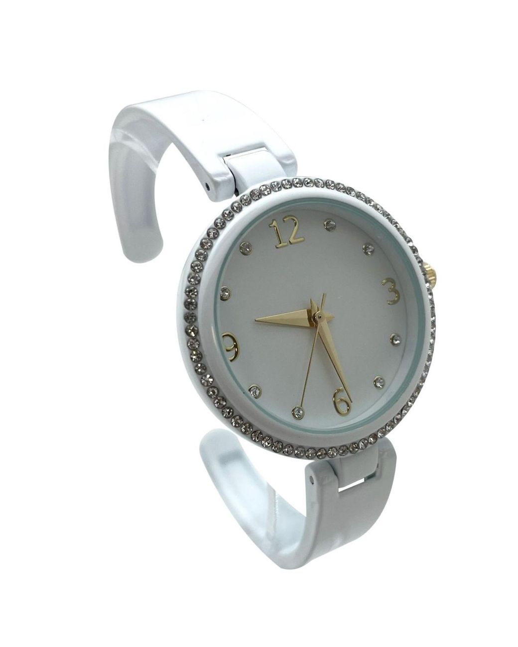 Olivia Pratt Gray Round Face Rhinestone Bezel Soft Bangle Watch