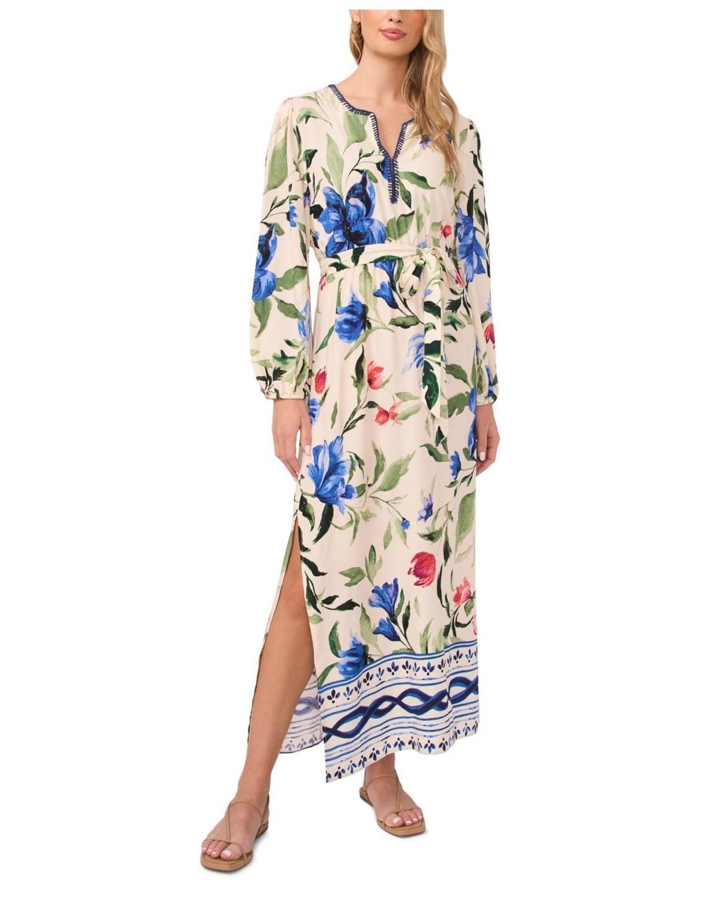 Vince Camuto V-neck Long-sleeve Maxi Dress in Blue | Lyst