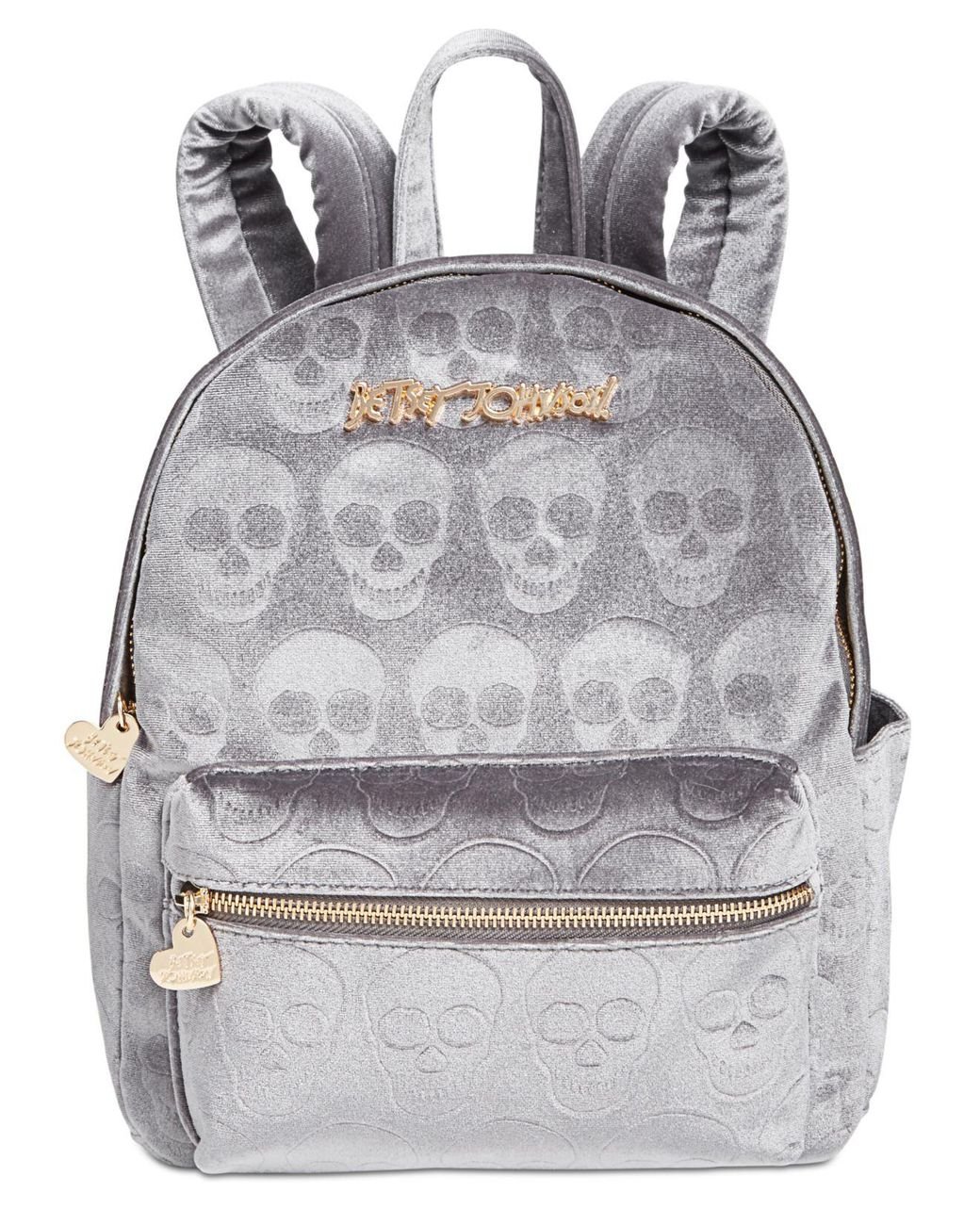 betsey johnson Gray Small Velvet Skull Backpack