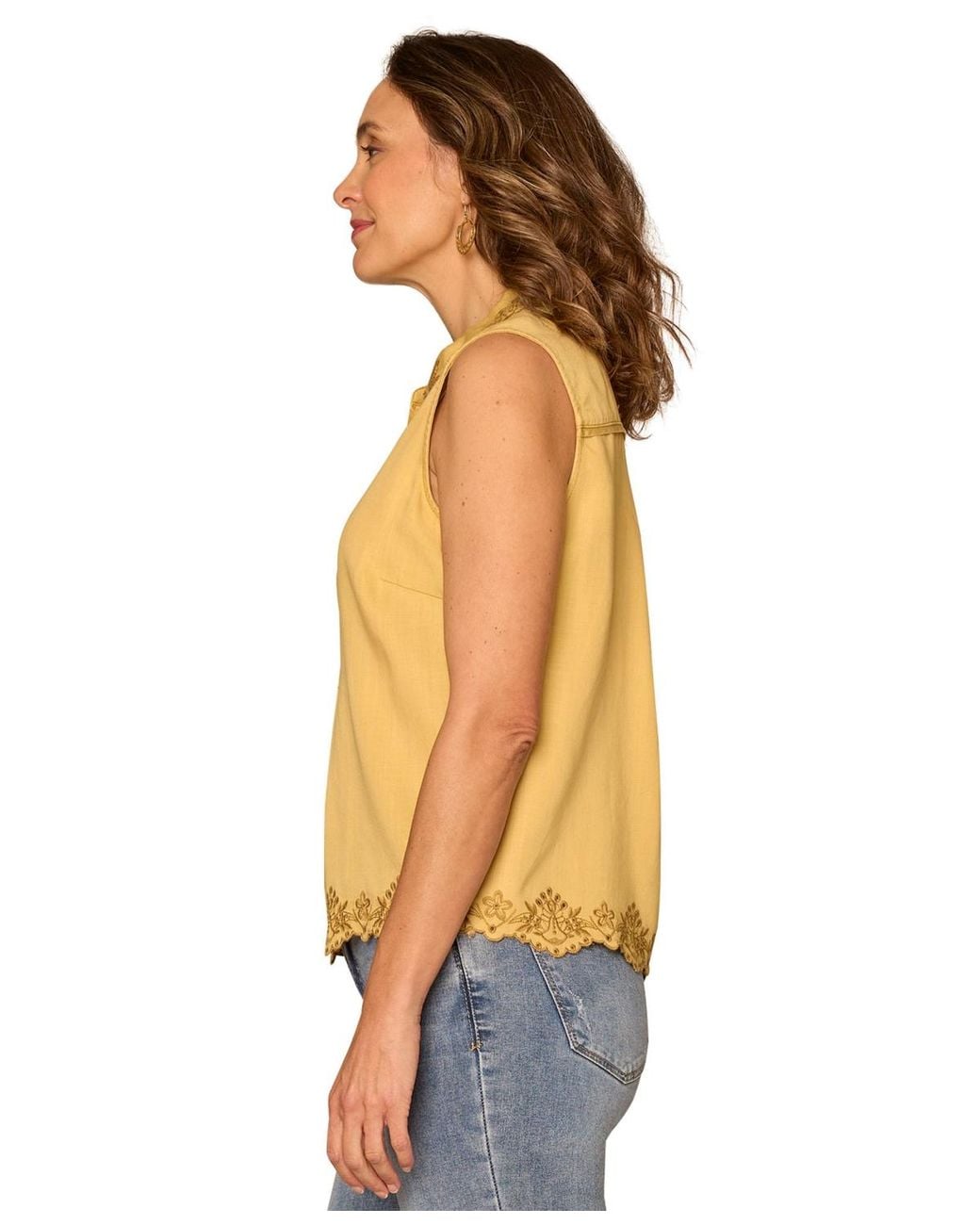 Democracy Orange Petite Collared Sleeveless Half Placket Top