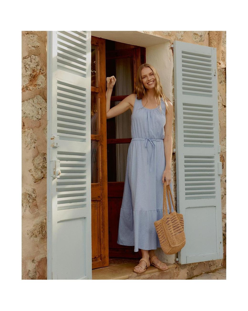 Pact Organic Cotton Relaxed Slub Tank Maxi Dress in Blue | Lyst