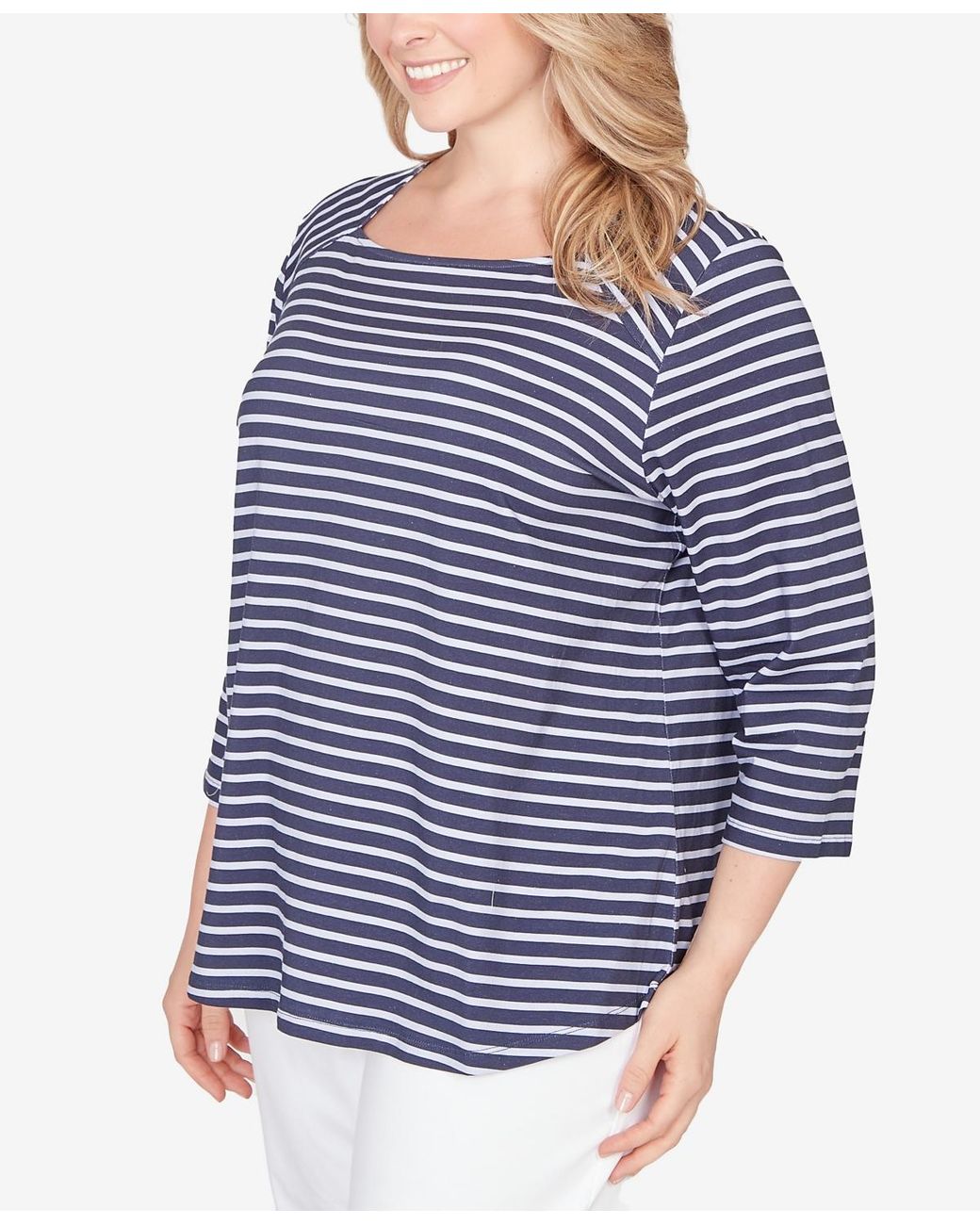 Ruby Rd Plus Size Tops Ruby Rd. Plus Size Classic Marine Stripe Knit Top in Blue | Lyst