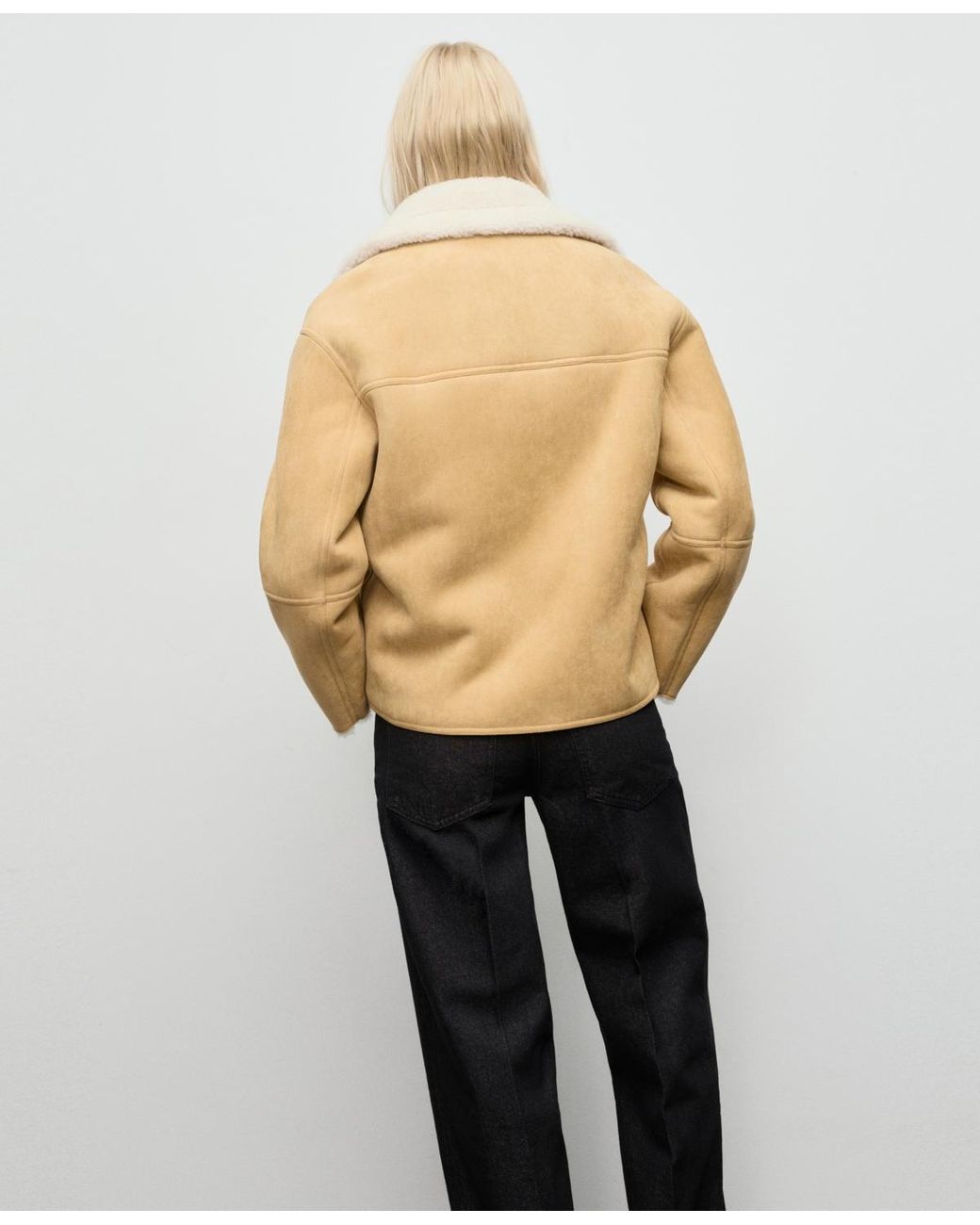 Mango Natural Shearling Collar Faux-suede Jacket
