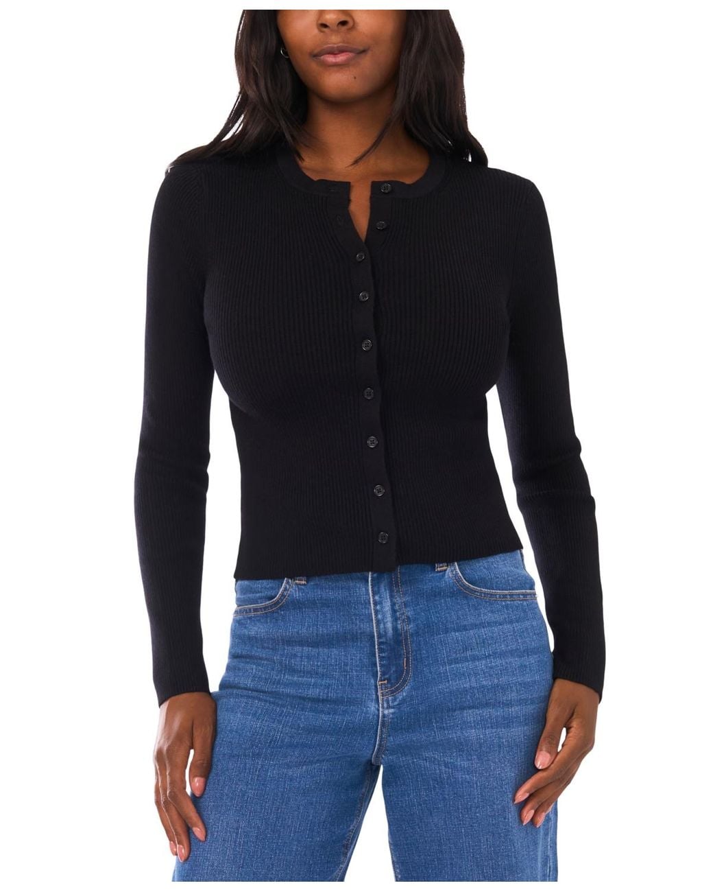 1.STATE Blue Fitted Cropped V-neck Top