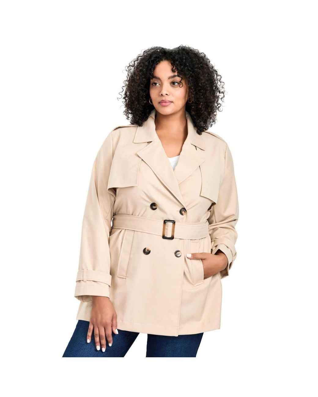 Avenue Natural Plus Size Tia Trench Jacket