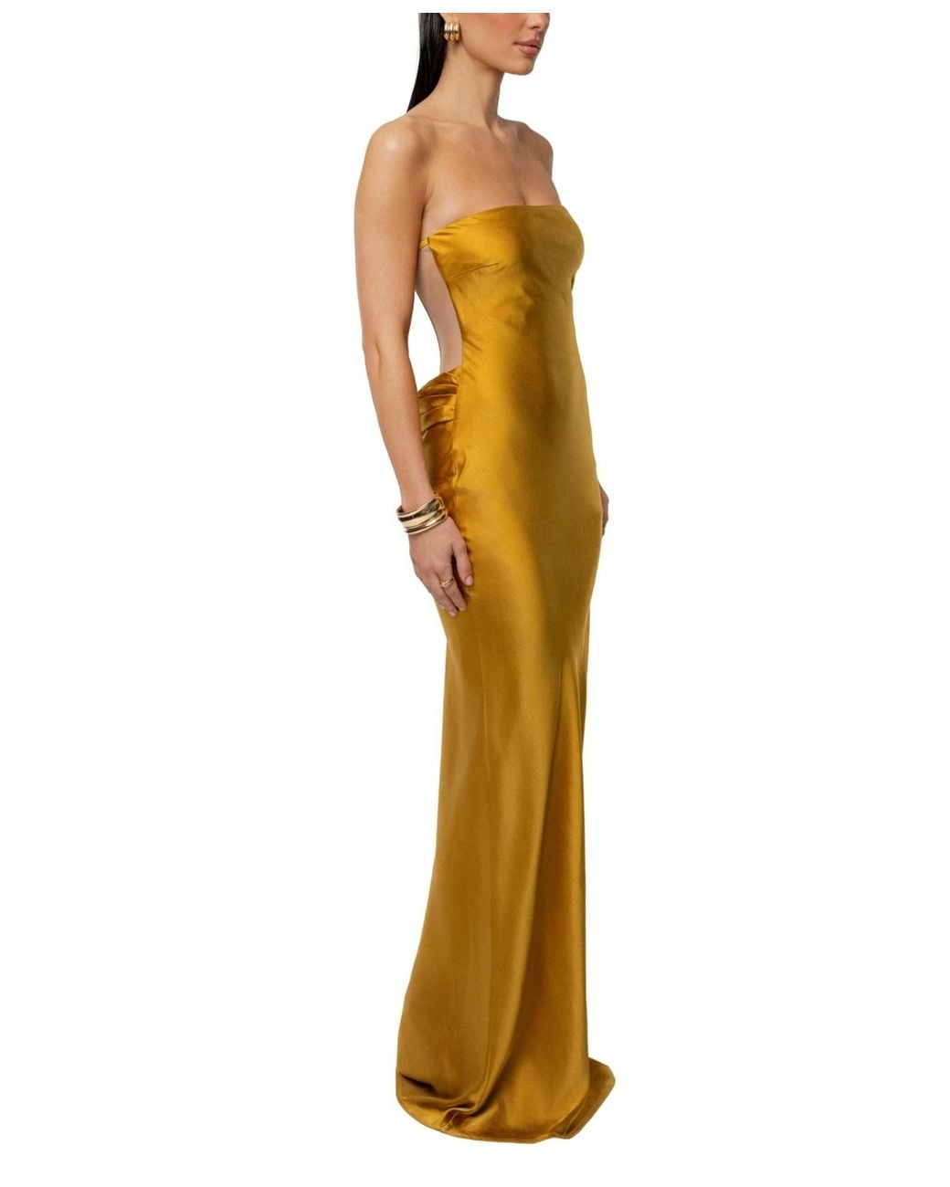 green emerald velvet dress Jluxlabel | Gold Metallic Celestina Draped Maxi Dress main image 0