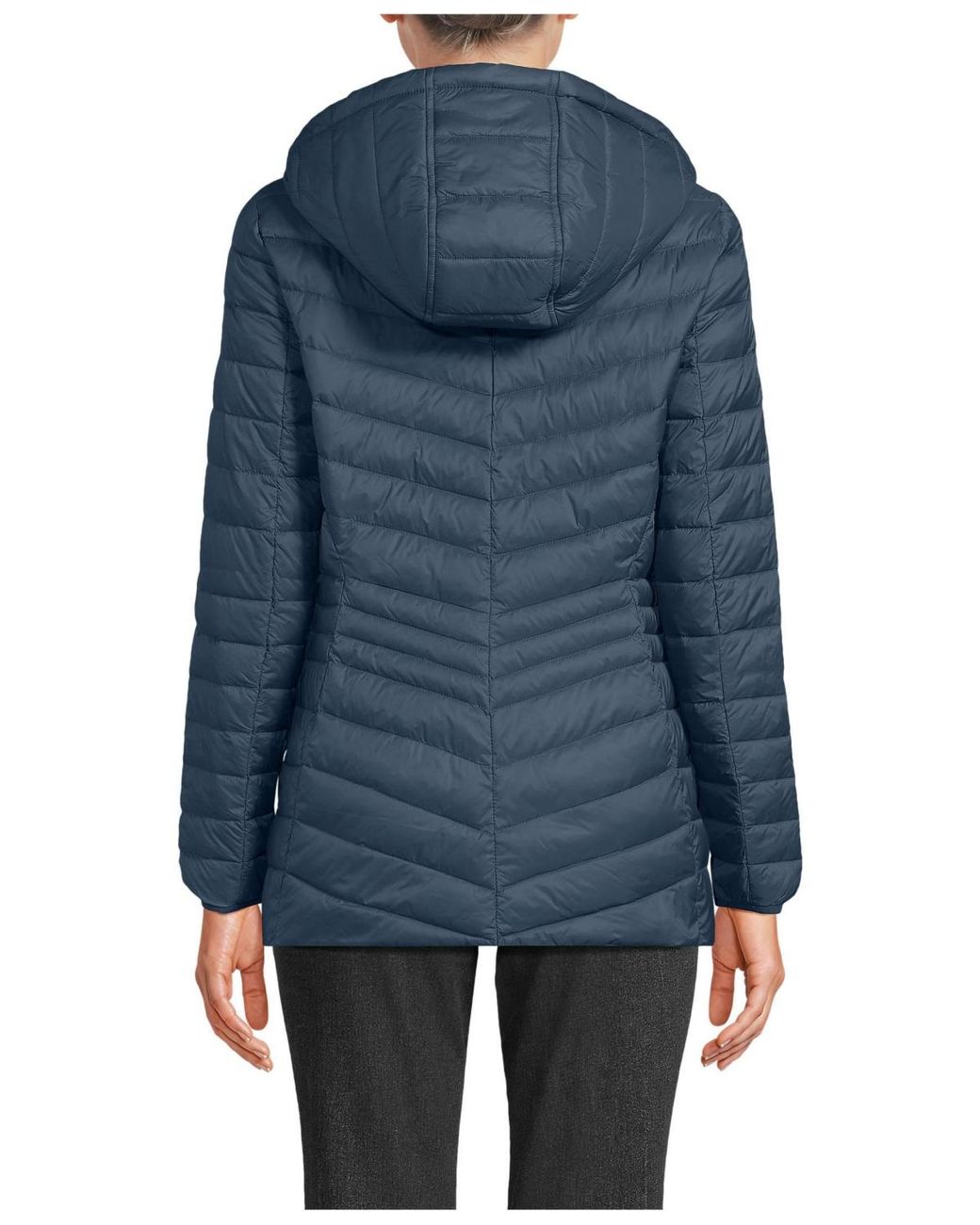 Lands' End Blue Wanderweight Packable Down Hooded Long Jacket