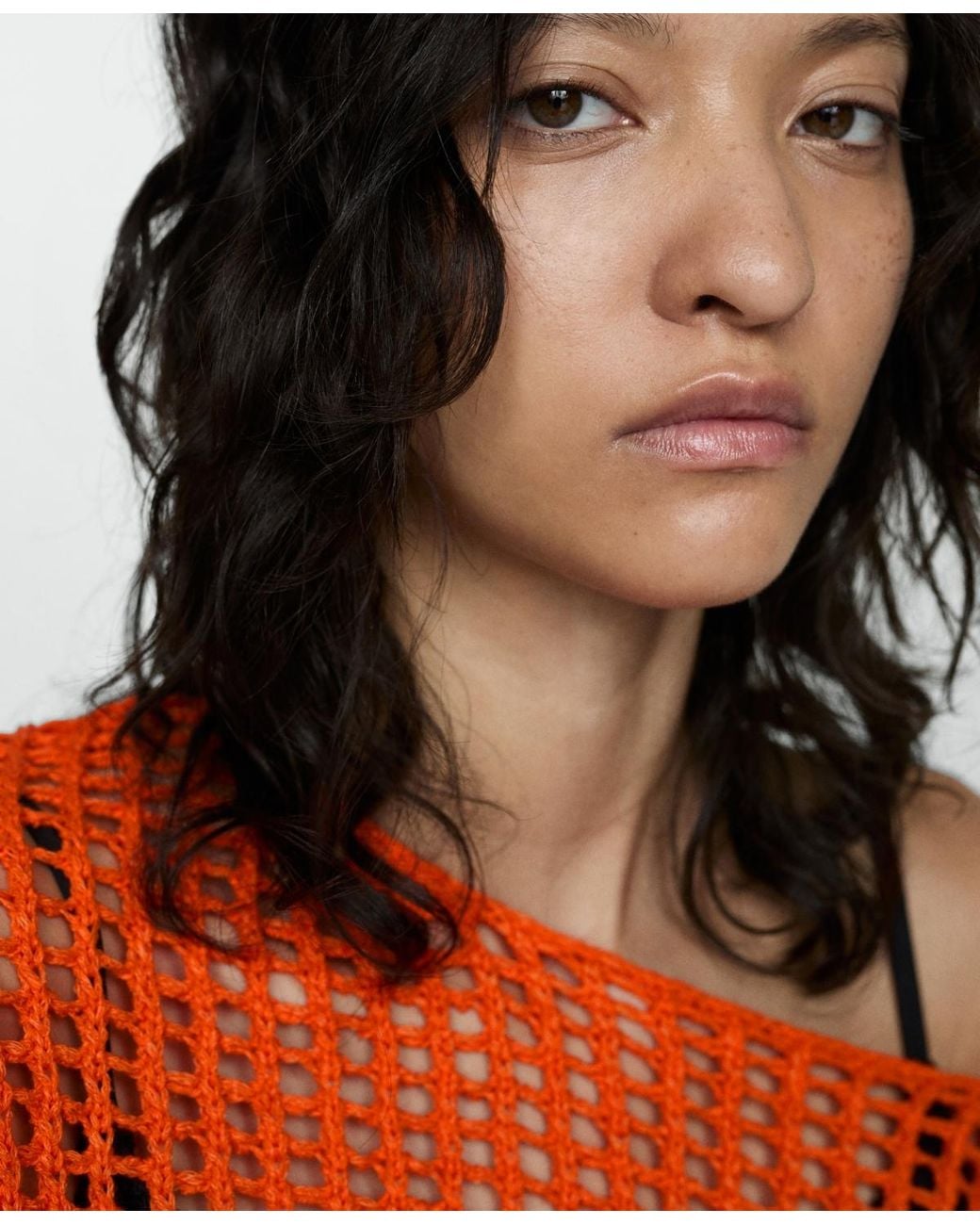 Mango Orange Openwork Knit Sweater