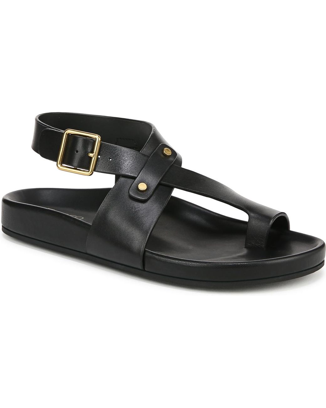 Franco Sarto Black Blair Toe Loop Round Toe Flat Sandals
