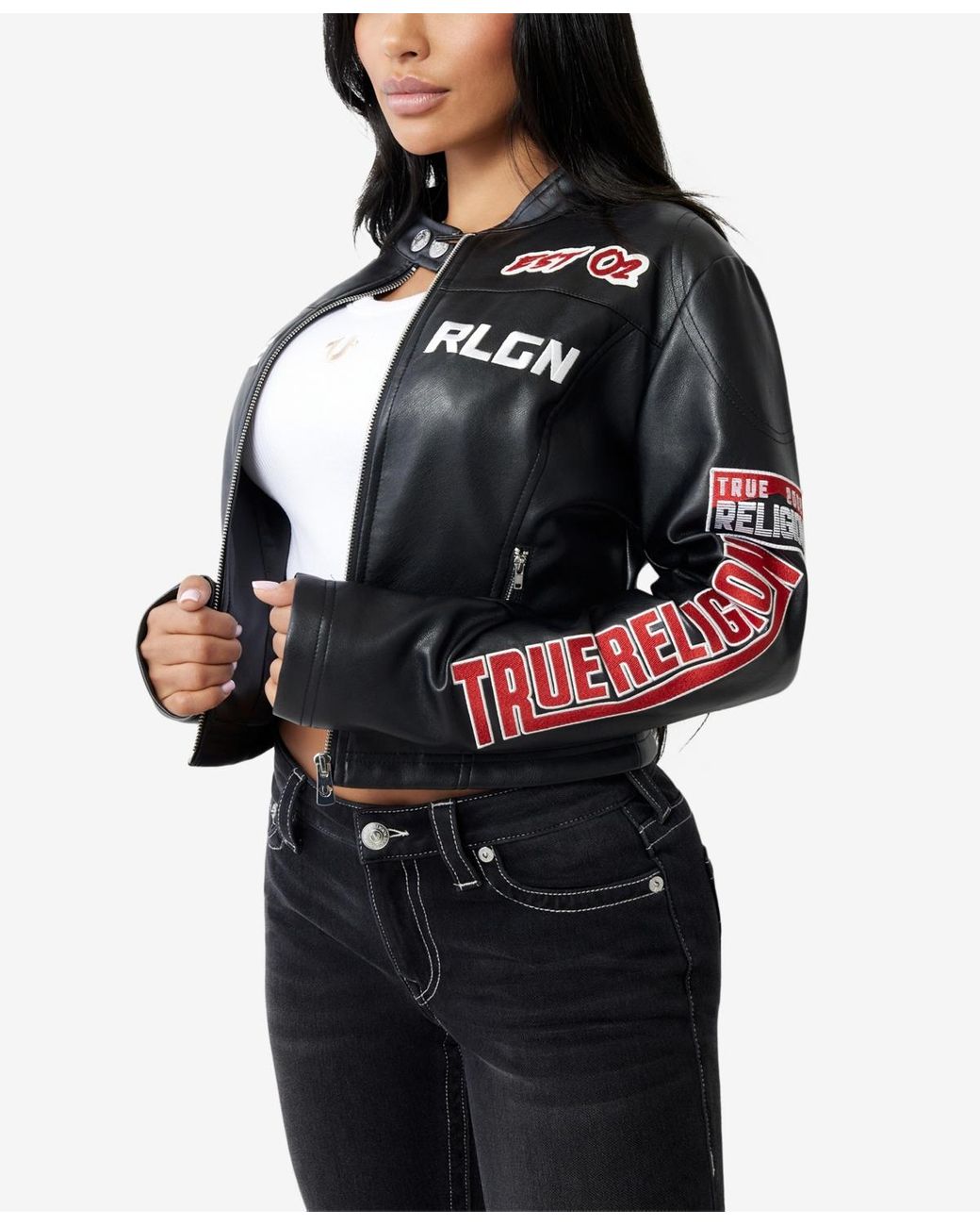 TRUE RELIGION Panel Faux Leather Moto Jacket in Black Lyst