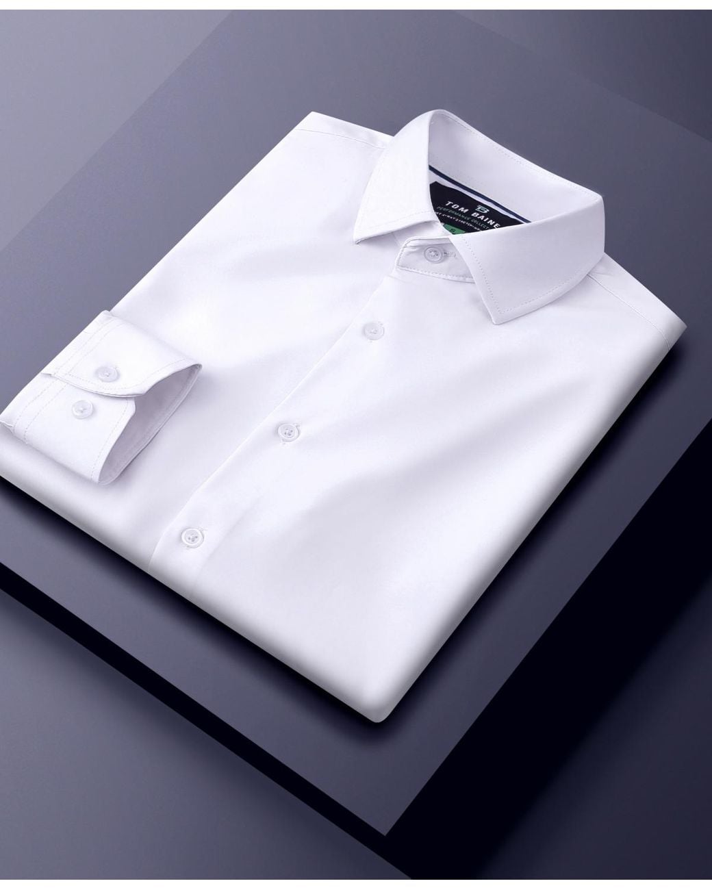 Tom Baine White Performance Stretch Solid Button Down Shirt for men