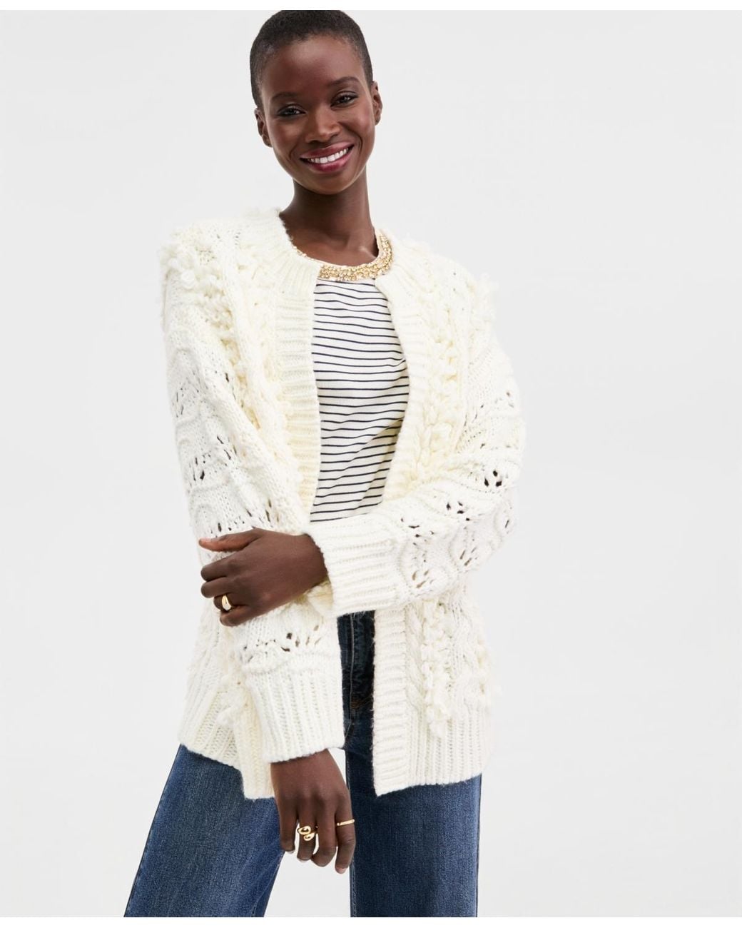 On 34th White Chunky Loop Cardigan Sweater