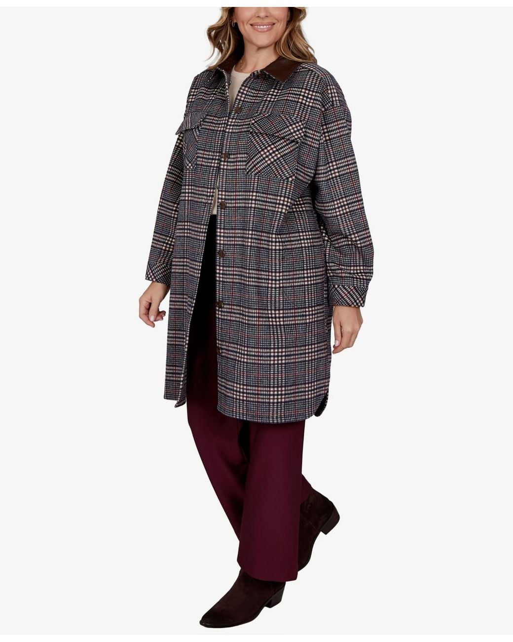 Ruby Rd Gray Plus Size Plaid Shirt Jacket
