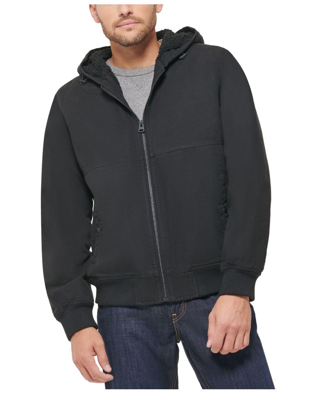 Levi's Cotton Workwear Sherpa Hooded Bomber Jacket in Black for Men | Lyst