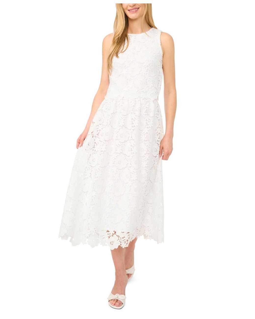 Cece White Lace Crew Neck Top